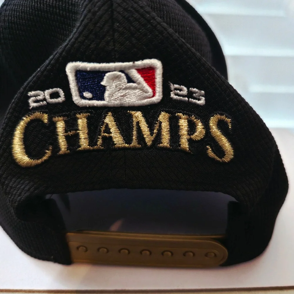 New Era Texas Rangers 2023 World Series Champions Hat 9FORTY Snapback Black MLB